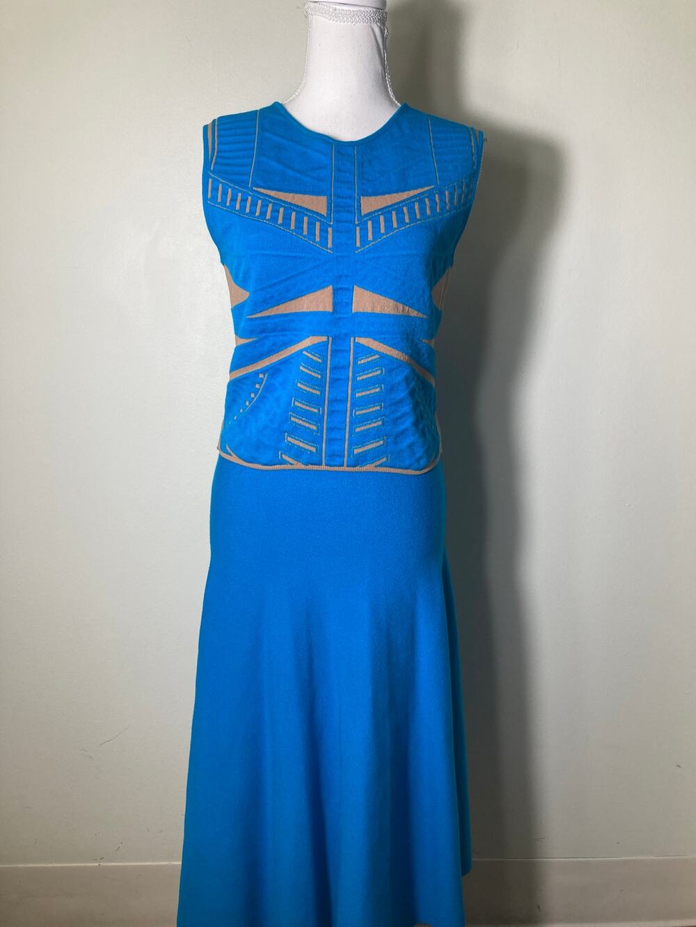 RVN Turquoise Blue and Tan Skirt Set S